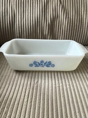 Vintage Anchor Hocking Fire King Blue Flowers Pattern Loaf Pan Dish